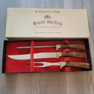 Regent Sheffield English Stainless Carving Set With Horn-Like Handles In Origina